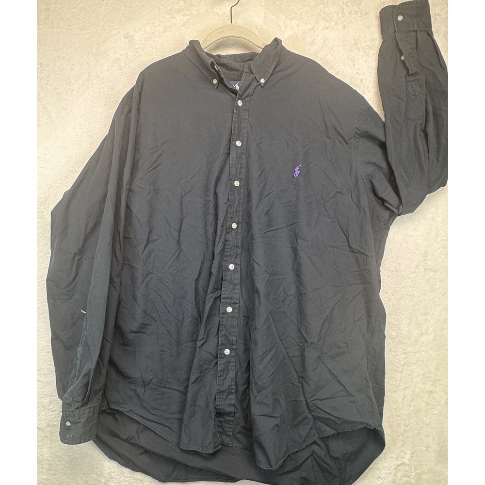 Polo Ralph Lauren Purple Pony Button Down Shirt Men's 2XLT Black Classic Fit